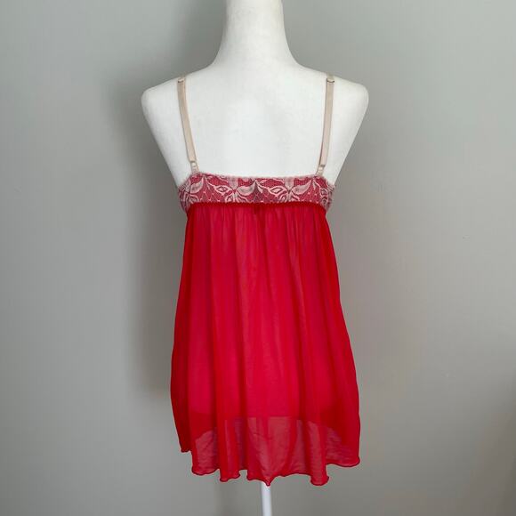 Tart Noir Feminine Sheer Babydoll Lingerie Red Sz L Pink Dainty Bow Adjustable - Picture 2 of 8